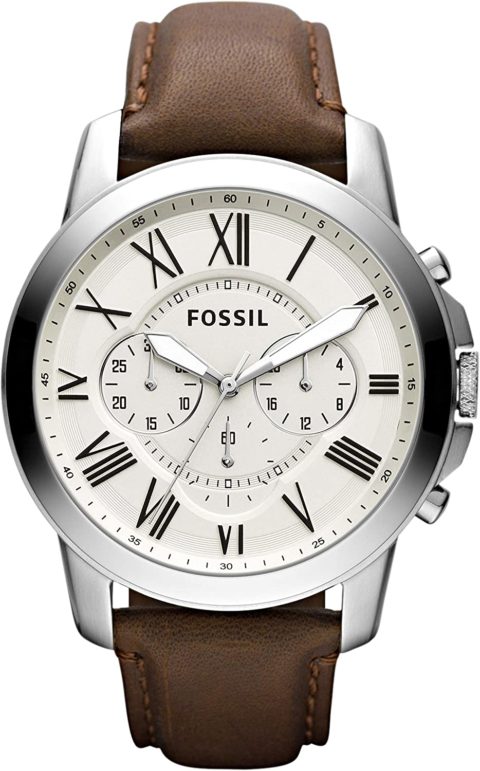Fossil Men's Grant Quartz Stainless Steel and Leather Chronograph Watch, Color: Silver, Brown (Model: FS4735IE)
