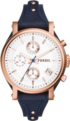 Fossil Women's Original Boyfriend Quartz Stainless Steel and Leather Chronograph Watch, Color: Rose Gold (Model: ES3838)