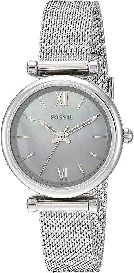 Fossil Women\'s Carlie Mini Quartz Stainless Steel Mesh Three-Hand Watch, Color: Silver (Model: ES4432)