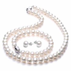 Freshwater Cultured Pearl Necklace Set Includes Stunning Bracelet and Stud Earrings Jewelry for Women - VIKI LYNN
