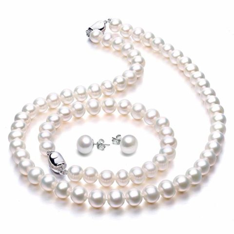 Freshwater Cultured Pearl Necklace Set Includes Stunning Bracelet and Stud Earrings Jewelry for Women - VIKI LYNN