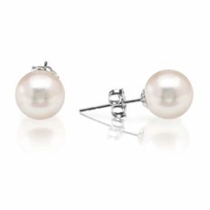 PAVOI Handpicked AAA+ 14K White Gold Plated Sterling Silver Round White Freshwater Cultured Pearl Earrings | Pearl Earrings for Women - 5mm