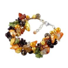 NOVICA Multi-Gem Quartz Cultured Freshwater Pearl Stainless Steel Beaded Bracelet, Precious Fruit'