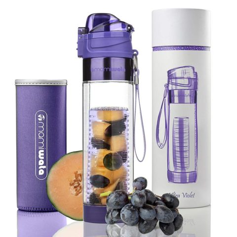 MAMI WATA Fruit Infuser Water Bottle – Beautiful gift box – Unique Stylish Design - Free fruit infused water recipes eBook and insulating sleeve – 24oz (Ultra Violet)
