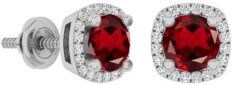Dazzlingrock Collection 10K 5 MM Each Round Cut Garnet & White Diamond Ladies Halo Stud Earrings, White Gold