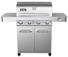 Monument Grills Larger 4-Burner Propane Gas Grills Stainless Steel Cabinet Style with Rotisserie Kit