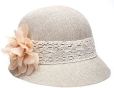 EPOCH Women's Gatsby Linen Cloche Hat with Lace Band and Flower - Natural