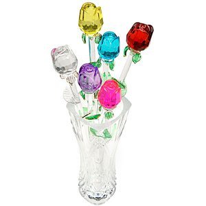 Jumbl Glass Roses - Set of 6 in Assorted Colors (13 inch)