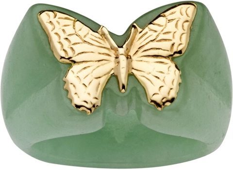 14K Yellow Gold Genuine Green Jade Butterfly Ring