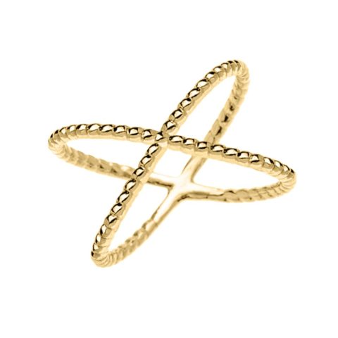 10K Yellow Gold Criss Cross Rope Cable Design Statement Ring