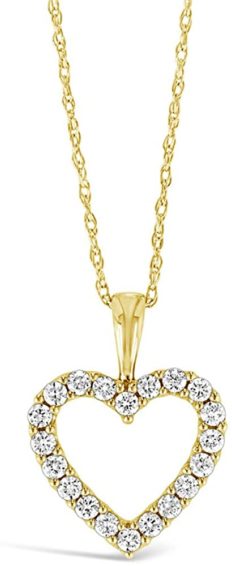 Brilliant Expressions 10K Yellow Gold 1/4 Cttw Conflict Free Diamond Open Heart Pendant Necklace (I-J Color, I2-I3 Clarity), Adjustable Chain 16-18 inch
