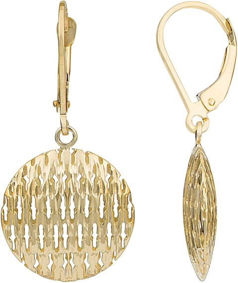 Kooljewelry 14k Yellow Gold Puffed Discs Leverback Earrings