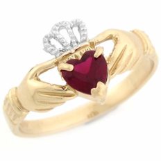 Jewelry Liquidation 10k Two Toned Gold Claddagh Simulated Garnet January Birthstone Ring