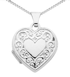 Gem And Harmony Heart Locket in 14K White Gold with Chain