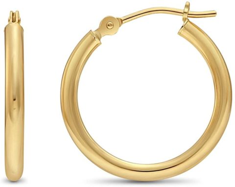 14k Yellow Gold 2mm Tube Polished Round Hoop Earrings, 18mm (0.7 inch Diameter)