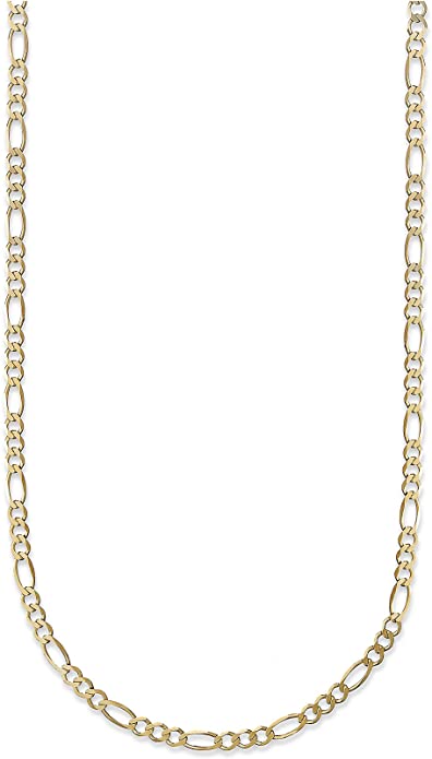 PORI JEWELERS 14K Gold 2.0mm Figaro/3+1 Link Chain Necklace- Made in Italy - (Yellow, 22 Inch)