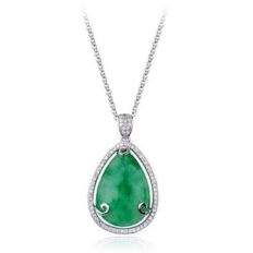 Fashion Jewelry - 18K White Gold Plated Jade Necklace