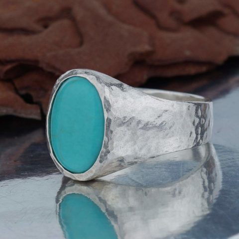 Bold Collection Hammered Unisex Turquoise Men's Ring Handmade 925 k Sterling Silver Handmade Turkish Jewelry