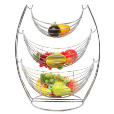MyGift 3 Tier Chrome Triple Hammock Fruit / Vegetables / Produce Metal Basket Rack Display Stand