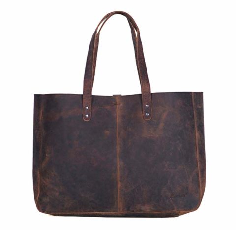 KomalC Leather Shoulder Bag Tote for Women Purse Satchel Travel Bag shopping Carry Messenger Multipurpose Handbag (18.5 INCH, Buffalo Distressed Tan)
