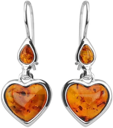 Jewelry to Your Doorstep Heavenly Heart Design Cognac Baltic Amber Sterling Silver Statement Earrings