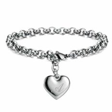 Initial Charm Bracelets Stainless Steel Heart 26 Letters Alphabet for Women