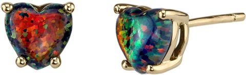 Peora Created Fire Black Opal Heart Stud Earrings for Women in 14 Karat Yellow Gold, Classic Solitaire Studs, 6mm, 1 Carat total, Friction Back