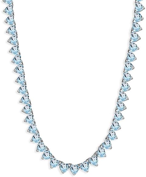 Sterling Silver Blue Topaz Heart Classic Tennis Necklace, 16 Inches