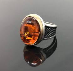 KAR Elegant & Unique 925K STERLiNG SiLVER Honey Amber MEN'S RING K32O