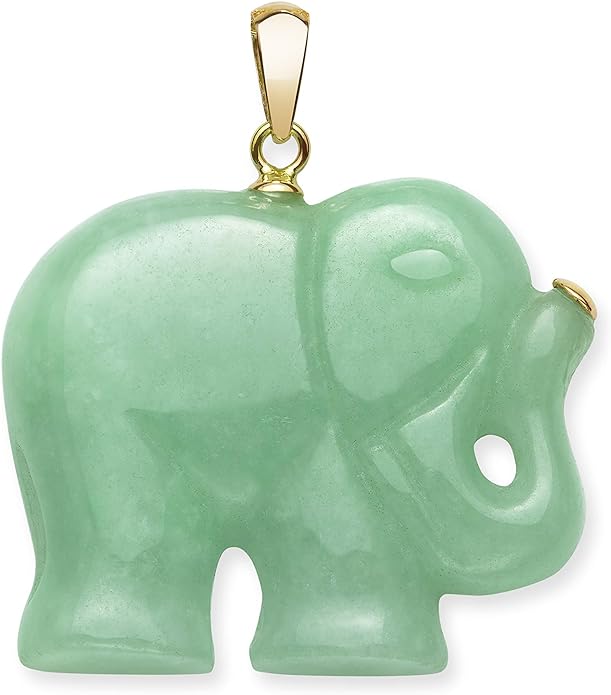 14K Yellow Gold Genuine Green Jade Elephant Necklace,18\\\\\\\\\\\\\\\"