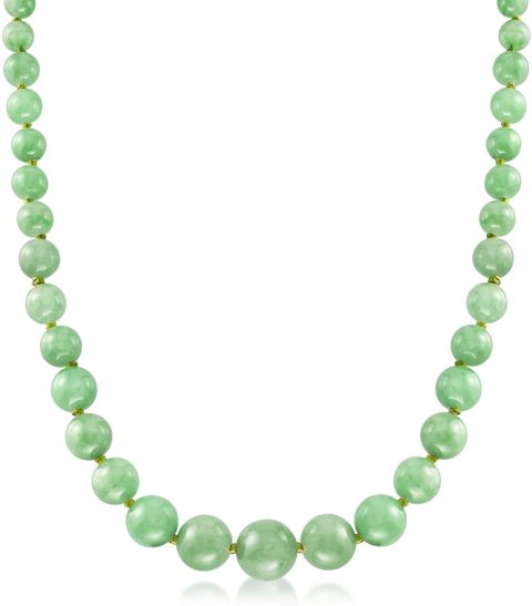 Ross-Simons 6-13mm Graduated Green Jade Bead Necklace With 14kt Yellow Gold. 20 inches