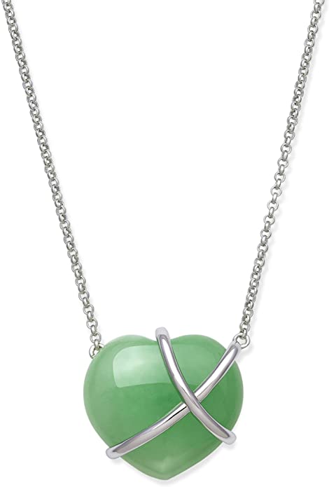 Sterling Silver Natural Jade Heart Necklace