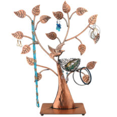 MyGift Jewelry Tree Bronze Bird Nest 48 Pair Earrings Holder, Bracelets/Necklace Organizer Stand