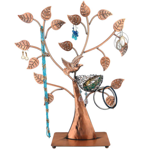 MyGift Jewelry Tree Bronze Bird Nest 48 Pair Earrings Holder, Bracelets/Necklace Organizer Stand