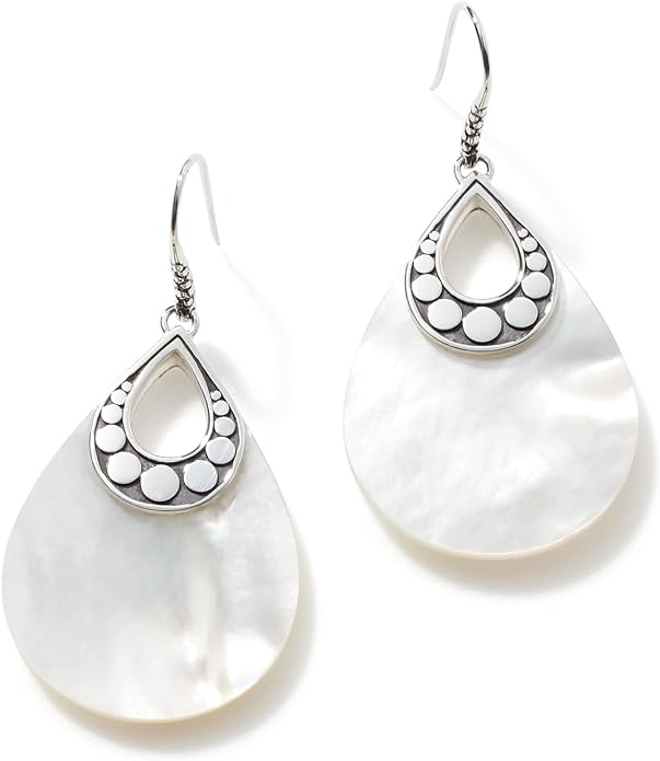 John Hardy Women's Dot Silver Earrings on French wire with Mother of Pearl