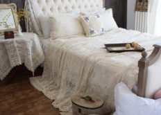 Hughapy Vintage American Cotton Bedding Thread Imitation of Hand Crochet Hook Flower Bed Cover Beige Lace Bed Spread Blanket Pillowcases Queen 3-Piece