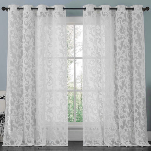 brightmaison Floral Lace Sheer Curtains Grommet Drapes for Bedroom Living Room European Style, 57" x 98", White, 1 Panel
