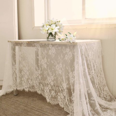 B-COOL 60 X120 Inch Classic White Wedding Lace Tablecloth Lace Table Cloth Overlay Vintage Embroidered Lace Overlay for Rustic Wedding Reception Decor Spring Summer Outdoor Party