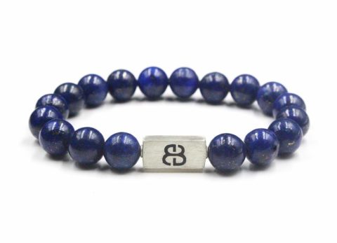 Lapis Lazuli and Sterling Silver Bracelet, Men\'s Lapis Beads Bracelet