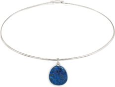 Ross-Simons Lapis Drop Pendant Collar Necklace in Sterling Silver. 16 inches