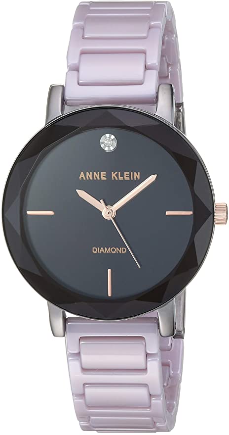 Anne Klein Women's AK/3365GYLV Diamond-Accented Lavender Ceramic Bracelet Watch