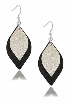 missaqua Leather Earrings for Women Leaf Dangle Small Real Leather Handmade Fashion Trendy Glitter Earrings