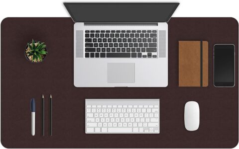 ZBRANDS // Brown Leather Desk Mat Pad Blotter Protector, Extended Non-Slip Rectangular, Laptop Keyboard Mouse Pad (36" x 20")