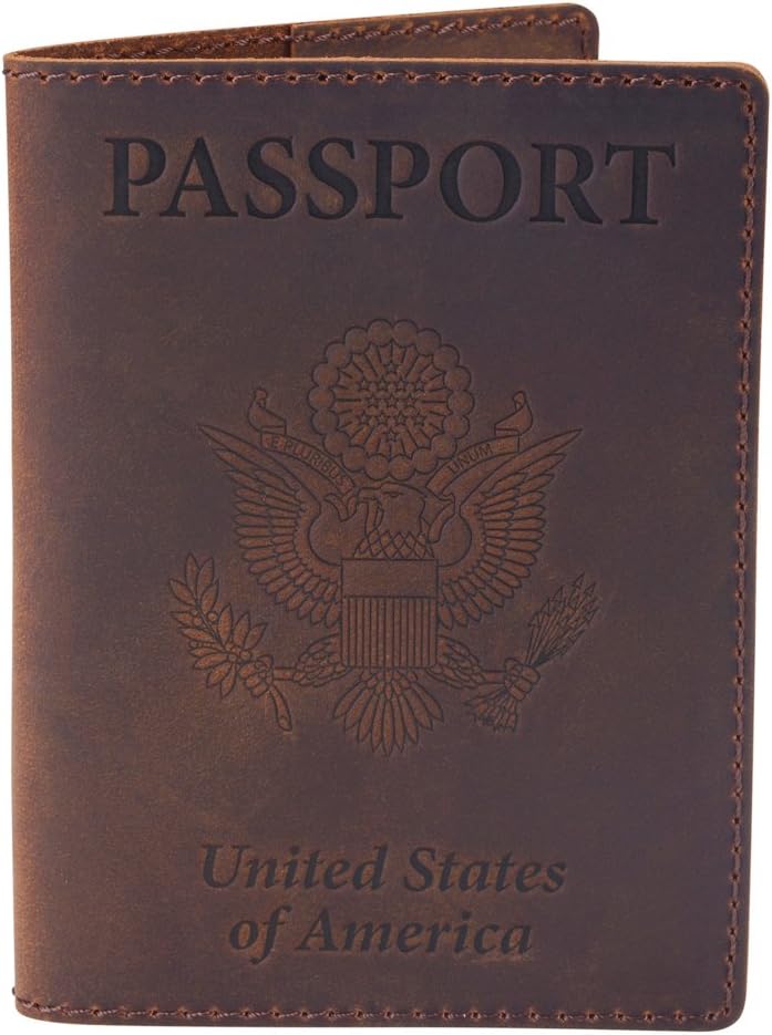 Leather Passport Cover - Passport Holder Case for Men & Women - Brown