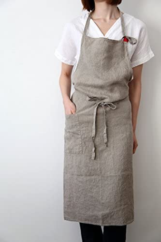 cozymomdeco French Linen Cross Front Apron Japanese Style with 1 Pocket Gift Handmade 39.3" W x 39.3" L Beige