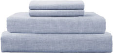 DAPU Pure Linen Sheets Set, 100% Yarn-Dyed French Linen, Breathable and Durable for Hot Sleepers, 4 Pcs Set - 1 Flat Sheet, 1 Fitted Sheet, 2 Pillowcases. (Summer Sky, Queen)