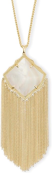 Kendra Scott Kingston Long Pendant Fringe Necklace for Women, Fashion Jewelry, 14k Gold-Plated, White Mother of Pearl