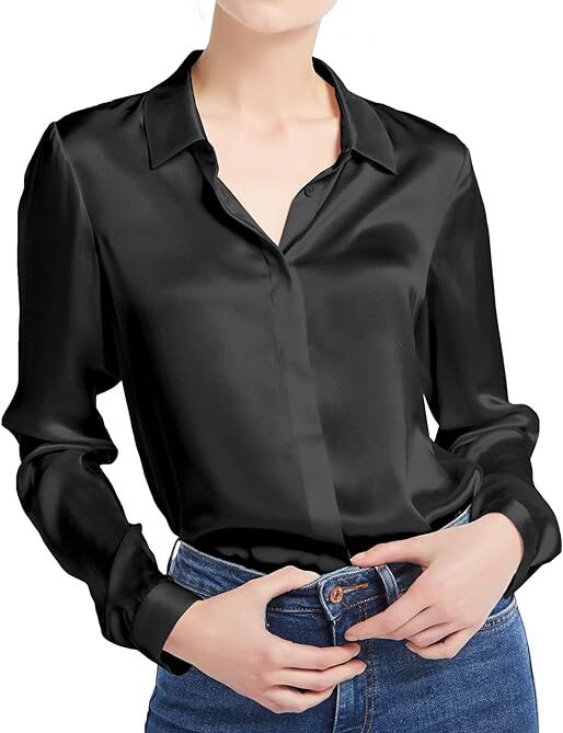 LilySilk Women\\\\\\\'s 100% Silk Blouse Long Sleeve Lady Shirt 22 Momme Charmeuse Silk Caramel M/8-10