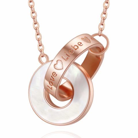 MEGACHIC Women Entwined Rings Love Mother of Pearl Rose Gold Pendant Nacklace
