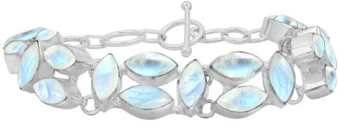 Natural Moonstone Bracelet for Women Mom Wife 925 Silver Overlay Handmade Vintage Bohemian Style Jewelry
